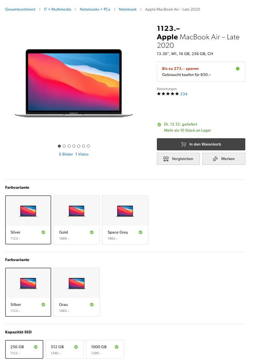 Apple Notebooks: Apple Macbook Air M1 16 GB RAM – Gebraucht aus Zürich von  1