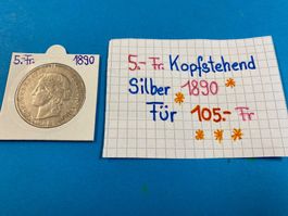 5 Franken 1890 Silber Top!!!