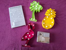 4 LED Stimmungslichter - Flamingo, Ananas, Palme, Lama Wolke