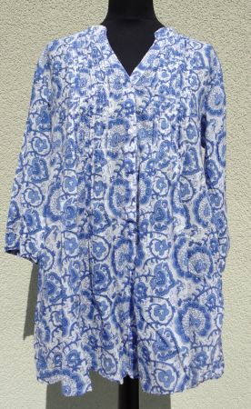 Bluse Tunika Terre Rouge Gr. M blau weiss Blumenmuster