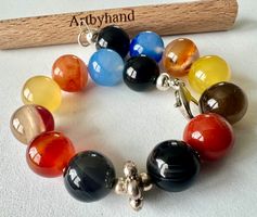 Pracht Edelstein-Armband mit Karniol, Achat & Onyx & Silber