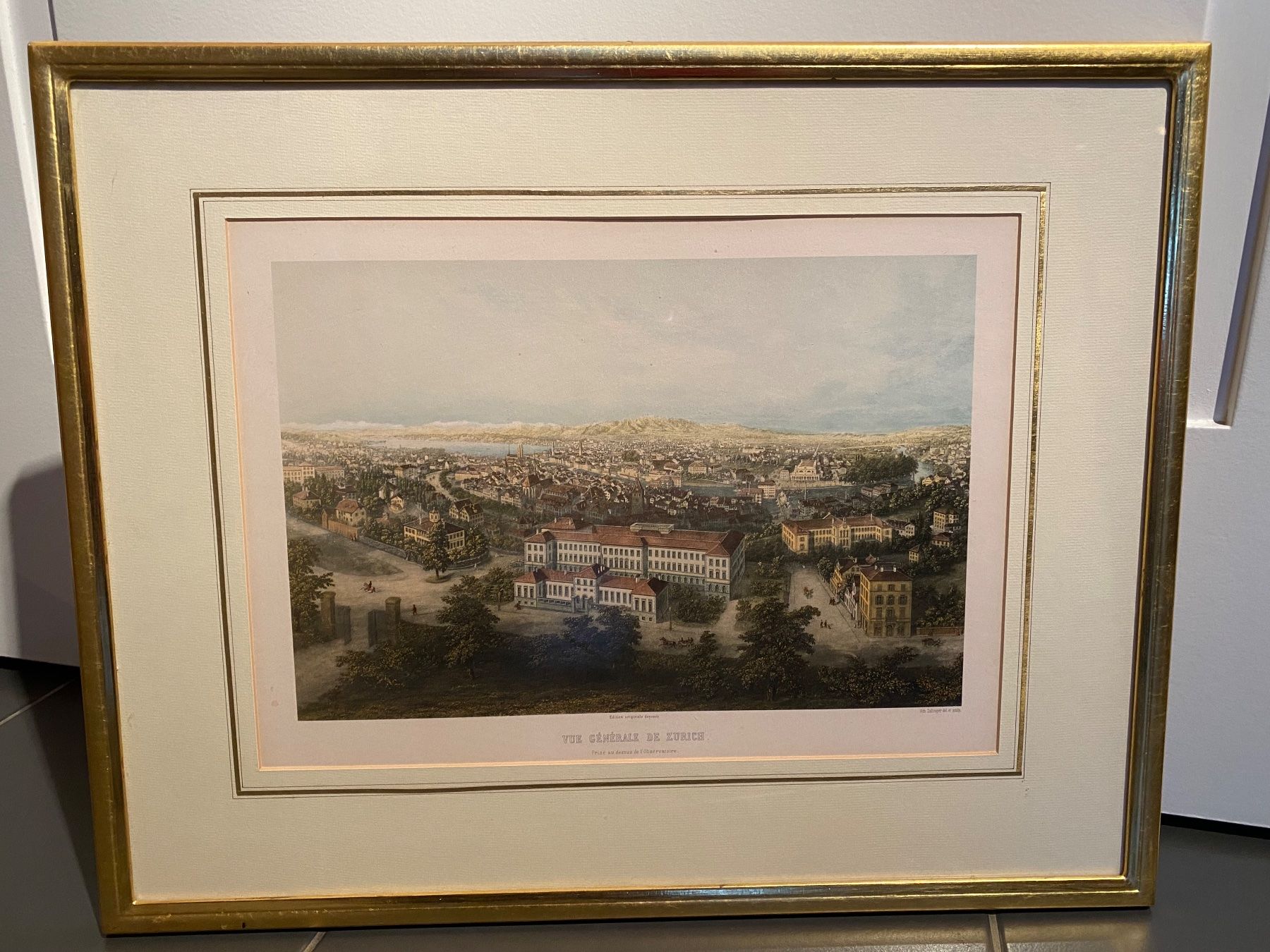 Grafica & Litografie: Farblithographie "Vue générale de Zurich" gerahmt – Usato da Greifensee venduto da Toggi11