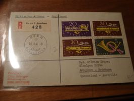 gelaufener FDC 1949, 100 Jahre Post, nach Australien