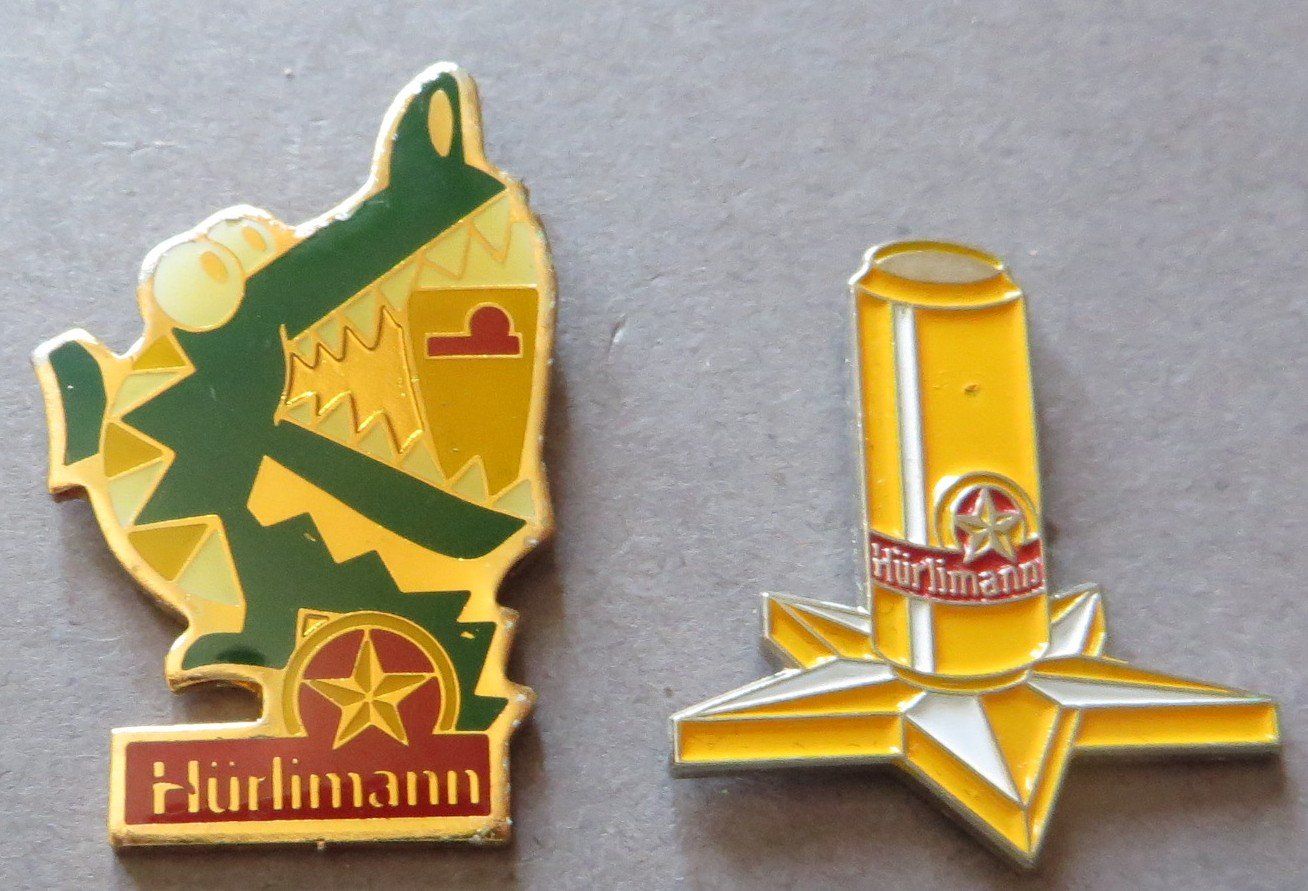 Hürlimann Plaketten & Abzeichen: 2 PINS, HÜRLIMANN BIER – Gebraucht aus Neuhausen von luckimucki