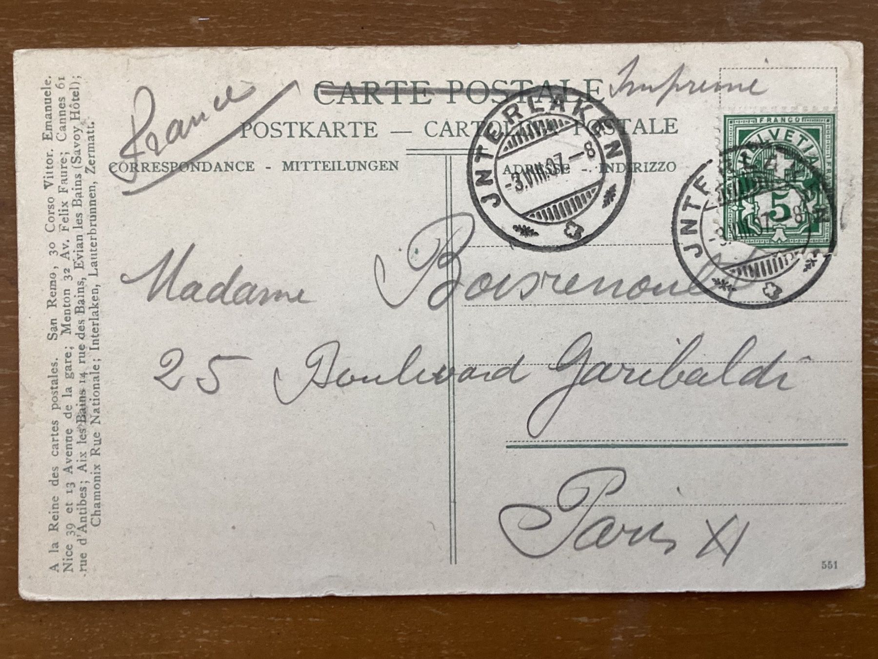 Ansichtskarten: AK Interlaken 1907 – Gebraucht aus Zürich von tol_b7c7 1