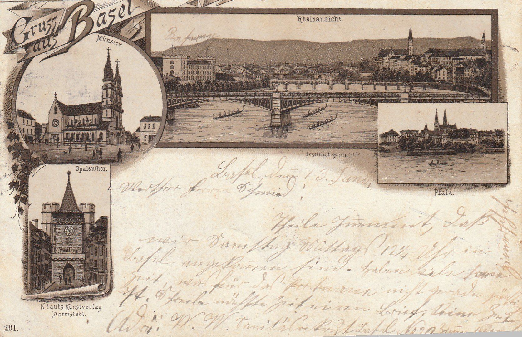 Ansichtskarten: AK  Gruss aus Basel Litho 1892 – Gebraucht aus Rupperswil von Ema10
