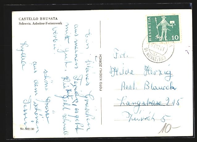 Cartoline postali: Novazzano, Castello Brusata, Schweiz. Fe – Usato da Berlin venduto da bartko-reher 1