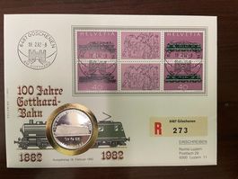 Silber Numis Briefmarke 100 Jahre Gotthardbahn mit Münze