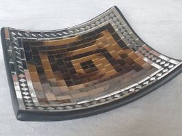 Mosaikschale viereckig, gold-braun