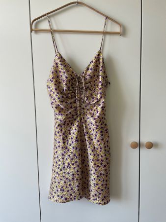 ZARA Satin-Kleid / Slip Dress geblümt mit Raffung – Gr. S