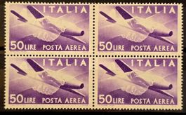 Italien 1947 Flugpost Democratica 50 Lire 4er Block MNH**