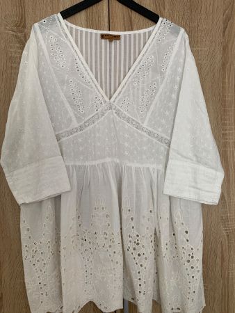 Marke De Pawli Bluse Lochspitze GR L weiss Baumwolle
