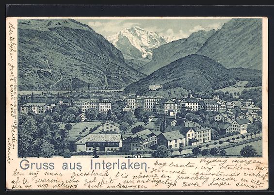Ansichtskarten: Litho Interlaken, Blick über die Stadt  – Gebraucht aus Berlin von bartko-reher