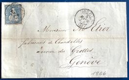 1866  Sitzende Helvetia Brief / Morges - Genève