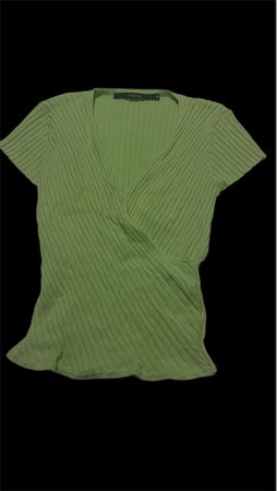 Vintage Zebra Ripp-Shirt Damen grün Gr. M Wickeloptik