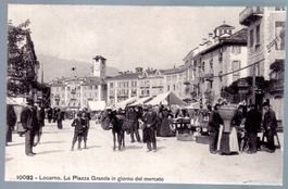 1908 POSTKARTE PIAZZA DI LOCARNO SCHWARZ WEISS NACH PARIS