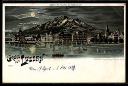 Litho Luzern, Luzern mit Pilatus bei Mon