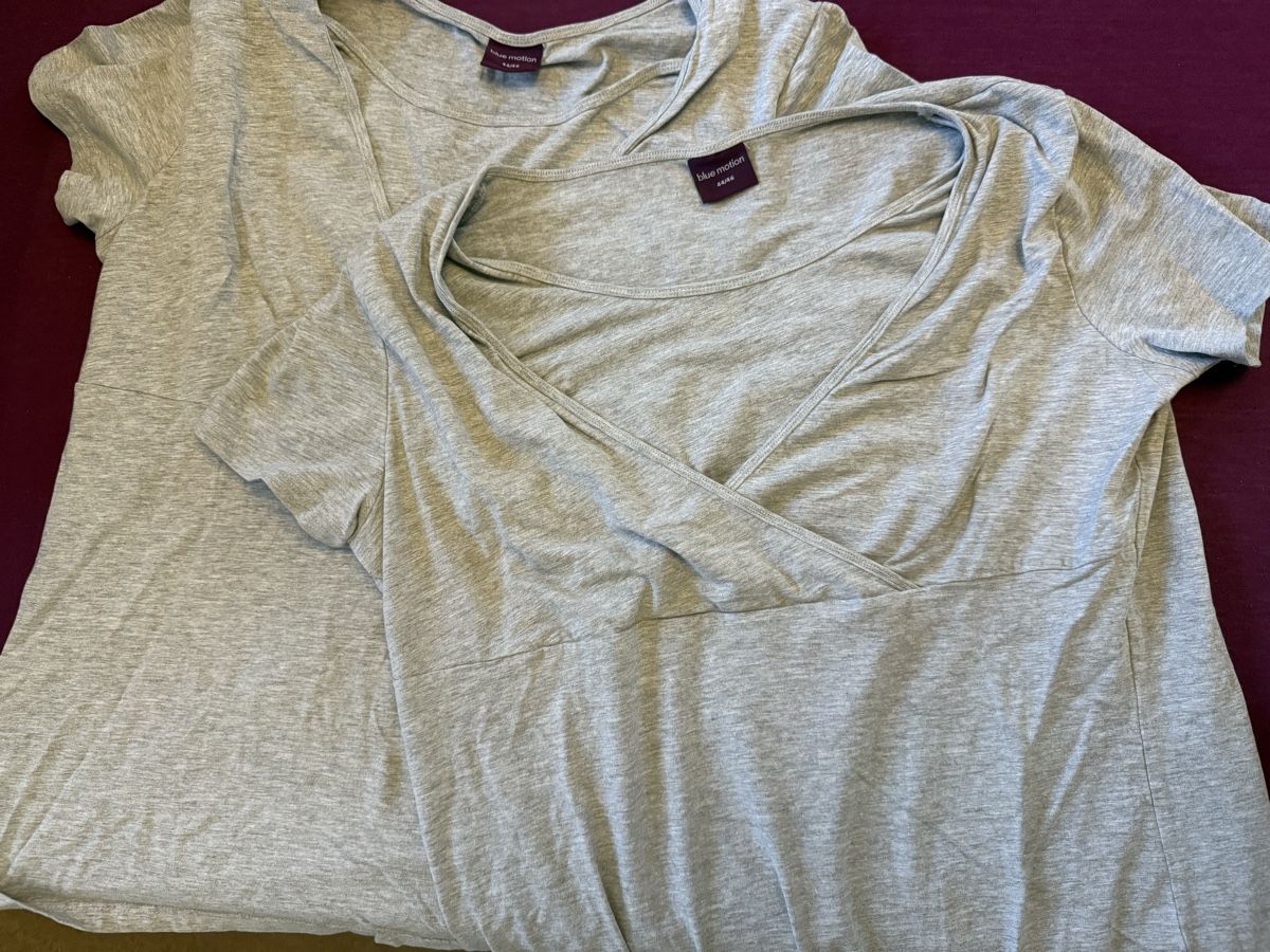 T-shirt: 2 Stillshirts Umstandsmode Gr. 44/46 grau – Usato da Aesch (Neftenbach) venduto da llpfsmg