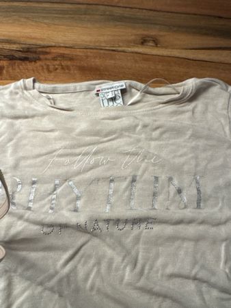 Street One T-Shirt beige Schrift Print Grösse 38 neu