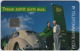 VW Käfer an der BP Tankstelle auf deutscher Telefonkarte