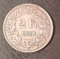 2 Franken Münze 1928, gebrauchter Zustand