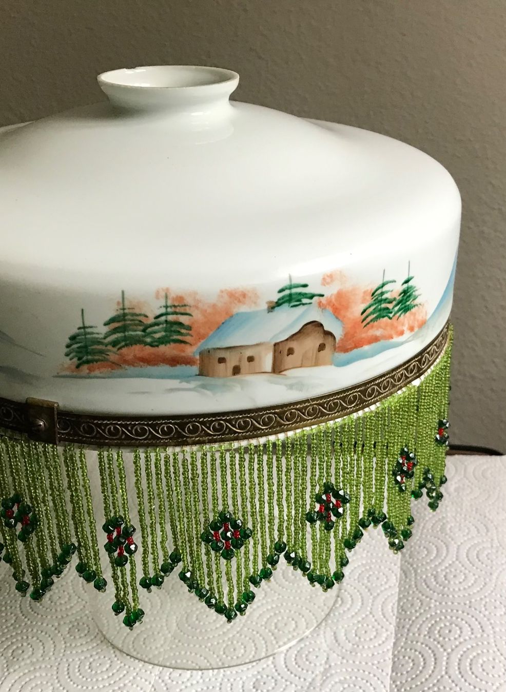 Paralumi: Lampenschirm mit Winterlandschaft & Perlenbehang – Usato da Füllinsdorf venduto da unda2 3