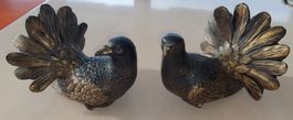 2 SONJA Tauben Figuren, Vintage, Shabby, Schwarz-Gold