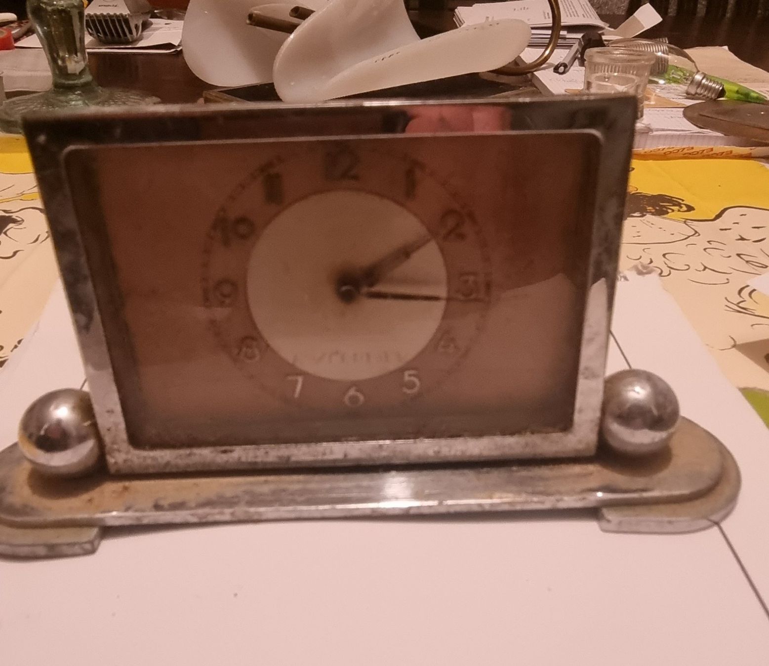 Wecker: Art déco Tischuhr Wecker Uhr Chrom – Defekt aus Basel von Jcva