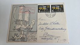 1956 Karte 66. Philatelie Kongress Bellinzona mit Vignette