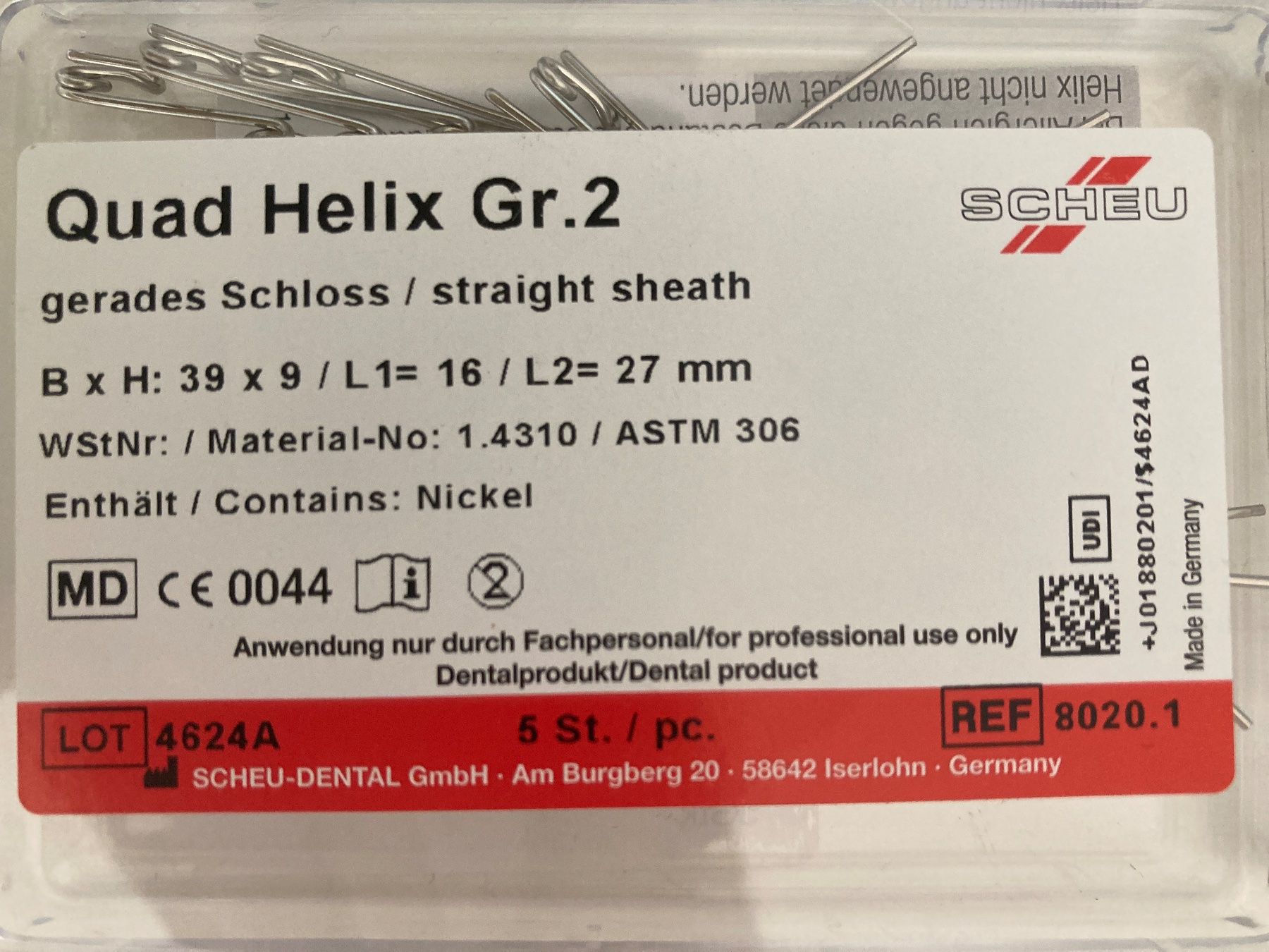 Medizinische Geräte: Scheu: Quad Helix gerades Schloss Gr.1+2 – Neu und originalverpackt aus Kaltbrunn von Silberkiste 2