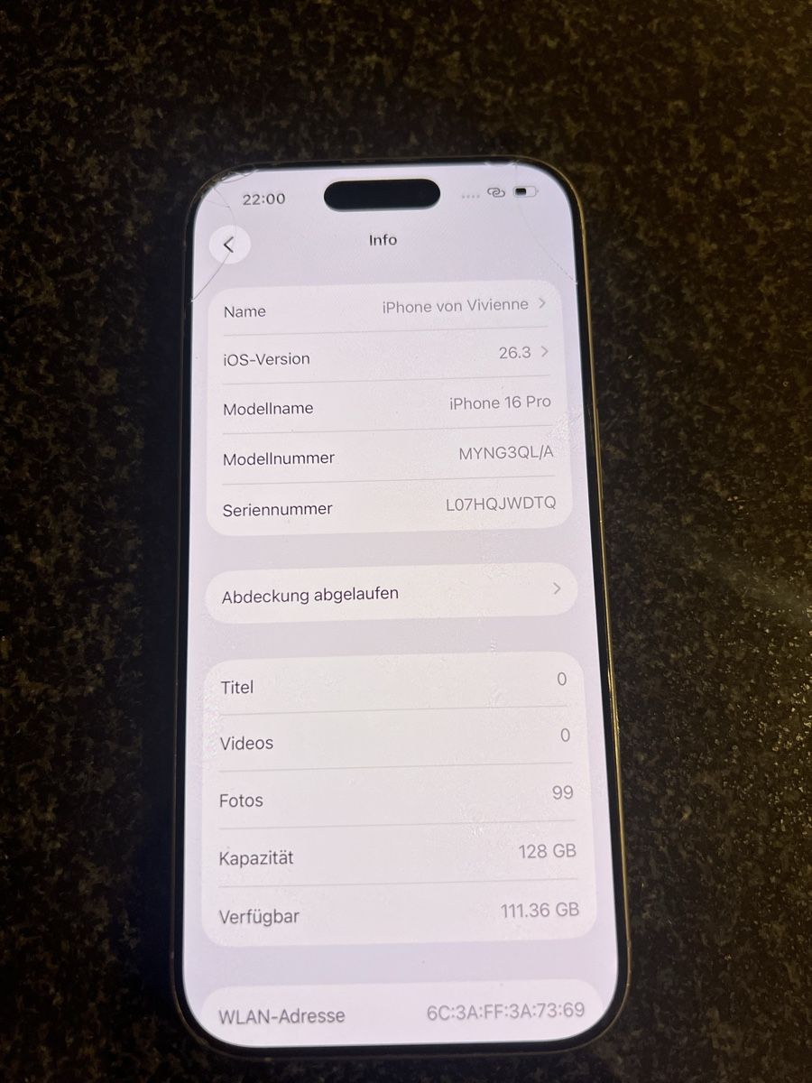 Apple Handys / Smartphones: Apple iPhone 16 Pro 128 GB grau mit Displaybruch – Gebraucht aus Brunnen von princessv 7