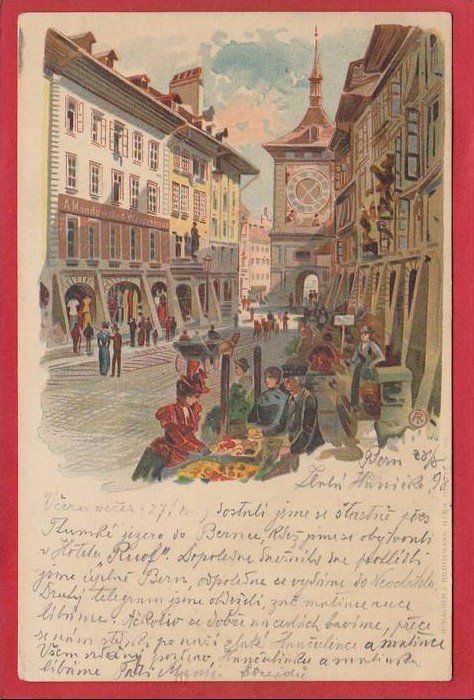 Cartoline postali: BERN, ZEITGLOCKENTURM, KRAMGASSE, LITHO – Usato da Grüningen venduto da Kartenlaube