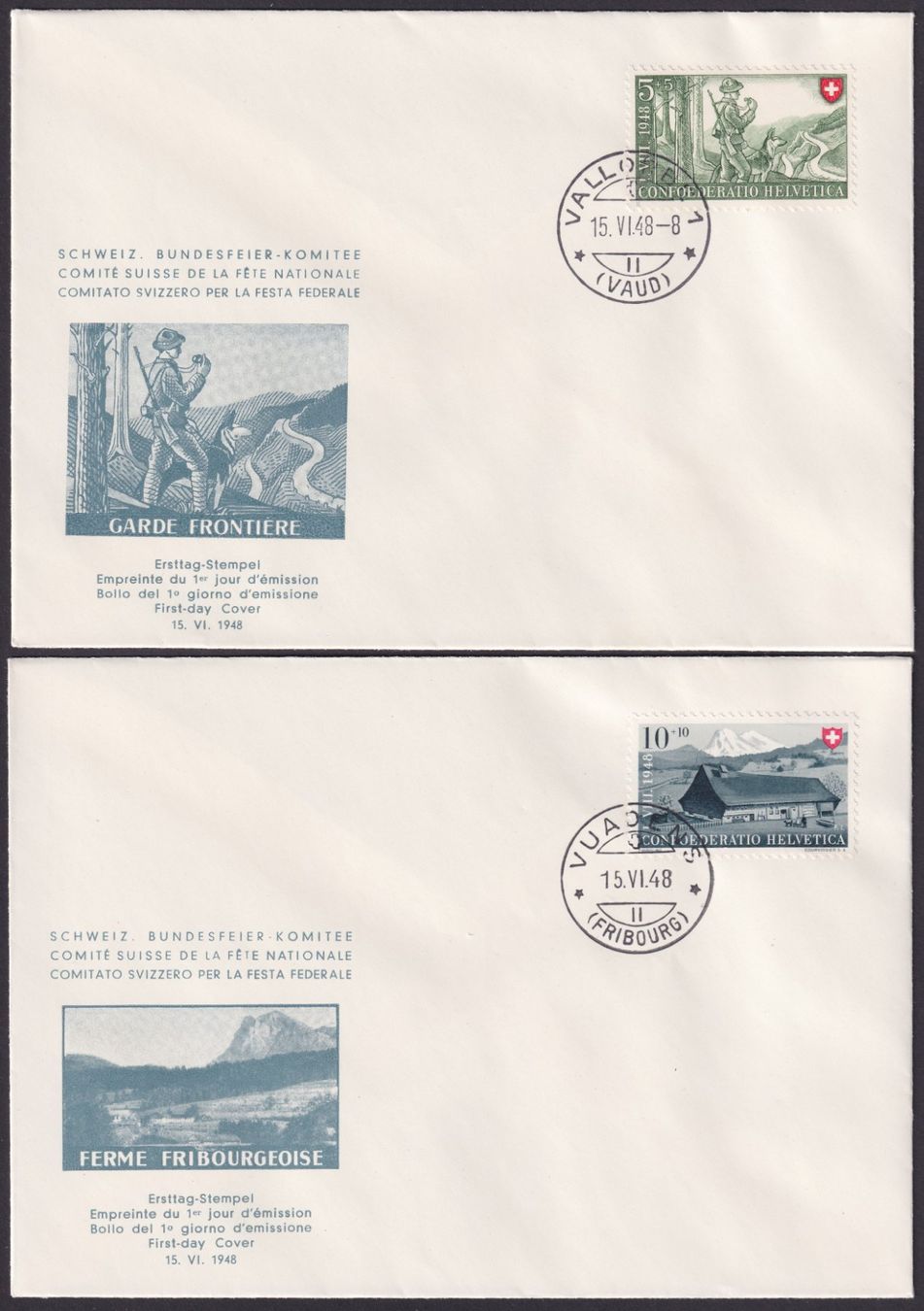 Alle Briefmarken: PP 1948 Komitee FDC, B38-B41, Arbeit + Schweizerhaus III – Gebraucht aus Ebikon von SilvioFreund 1
