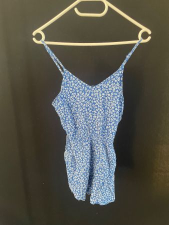 H&M Sommer Jumpsuit, blau mit Blumenmuster, Grösse 36