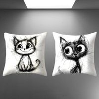 🐾  Retro Kissenbezug Katze Skizze – 2er-Set 🖤✨