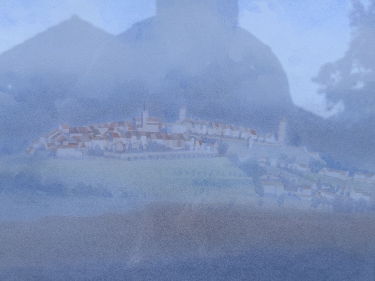 Dipinti: A. Aubert (XXe) | Romont aquarelle – Usato da Gampelen venduto da theboywhoworks 1