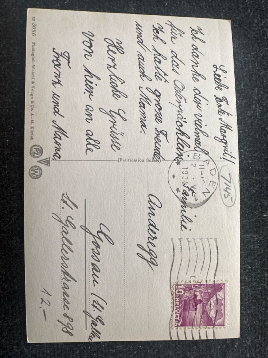 Cartoline postali: Baden Bäder Ennetbaden 1938 – Usato da Wettingen venduto da OttoNeuerName 1