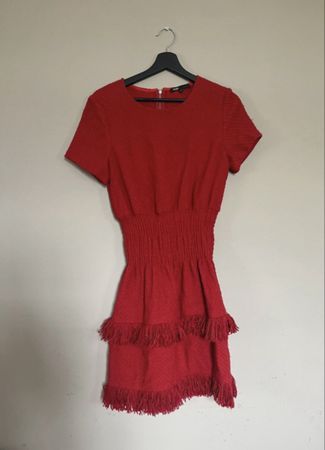 Maje red dress scarlet rose size 3 with fringes