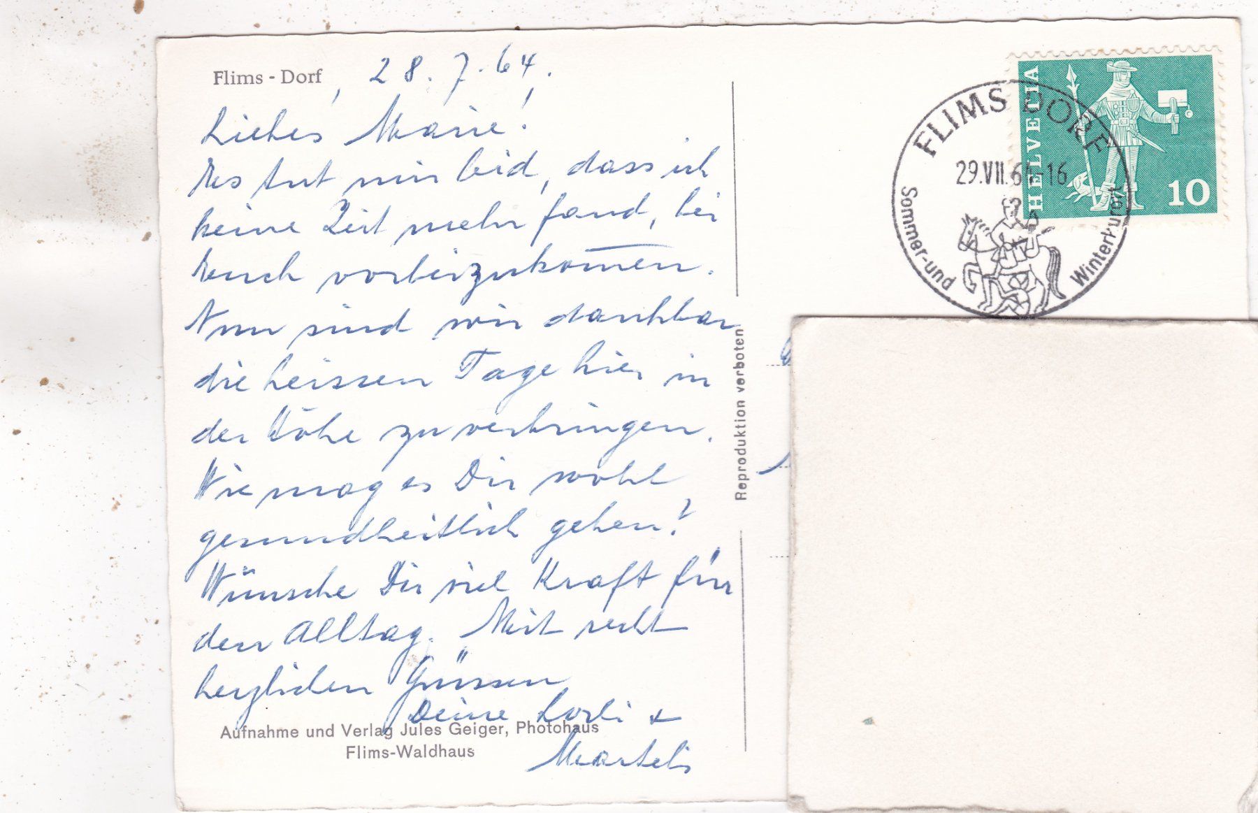 Cartoline postali: Flims Dorf 1964 – Usato da Herisau venduto da Lisegrat2008 1
