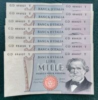 7 Stück 1‘000 Lire 1981 fortlaufende Nummern