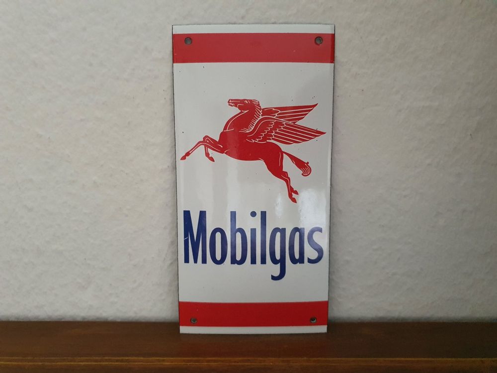 Emailschild Mobilgas Pegasus Motor Oil Emaille Schild Retro 1