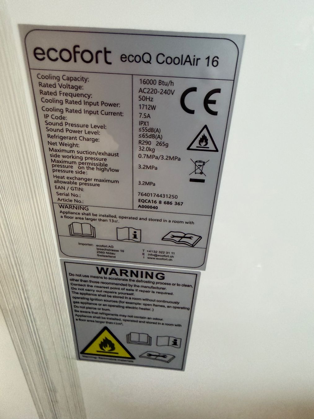Ecofort Condizionatori: Klimagerät Ecofort NEU – Nuovo (secondo la descrizione) da Minusio venduto da heidy40 9