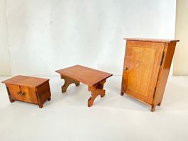 Vintage Puppenstubenmöbel, 3 Tlg., aus Holz