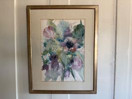 Aquarell 1984 Blumen Bild gerahmt gute Qualität 69x54cm