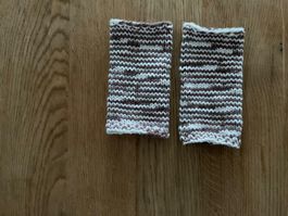 Handgestrickte Pulswärmer-Amedisli - Braun- beige