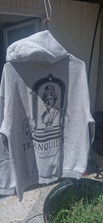 Grauer Hoodie Kapuzenpullover mit Aufdruck Grösse L