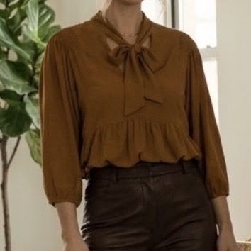 Damen Bluse braun mit Schleife am Kragen, neu 