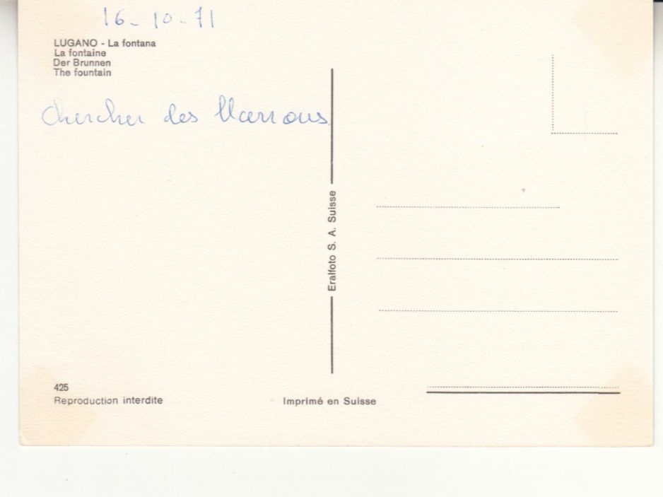 Cartoline postali: Lugano 1971 – Usato da Bürglen TG venduto da StampGraf 1