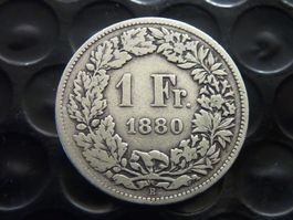 Silber 1 Fr.  1880  selten  -  ungereinigt  -
