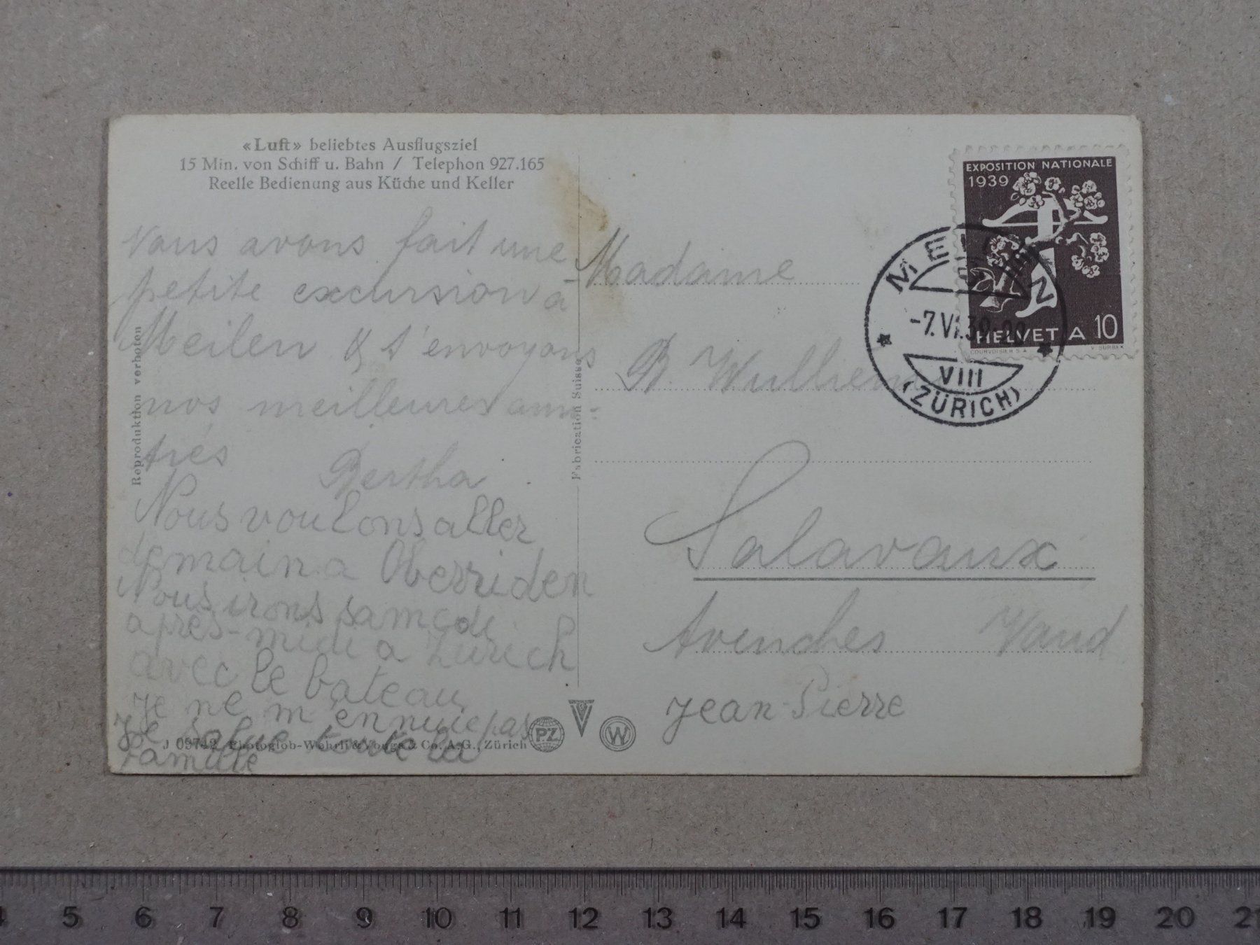 Ansichtskarten: Meilen, 1939, "Luft" – Gebraucht aus Lenzburg von fh1 1